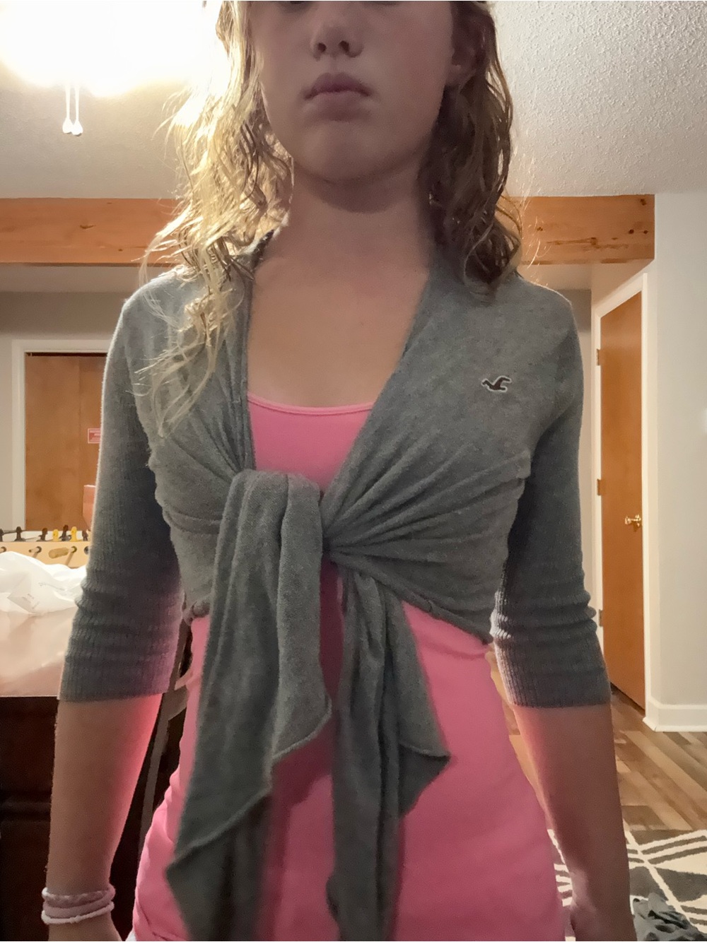 Hollister Gray Tie-Front Cropped Sweater Shrug